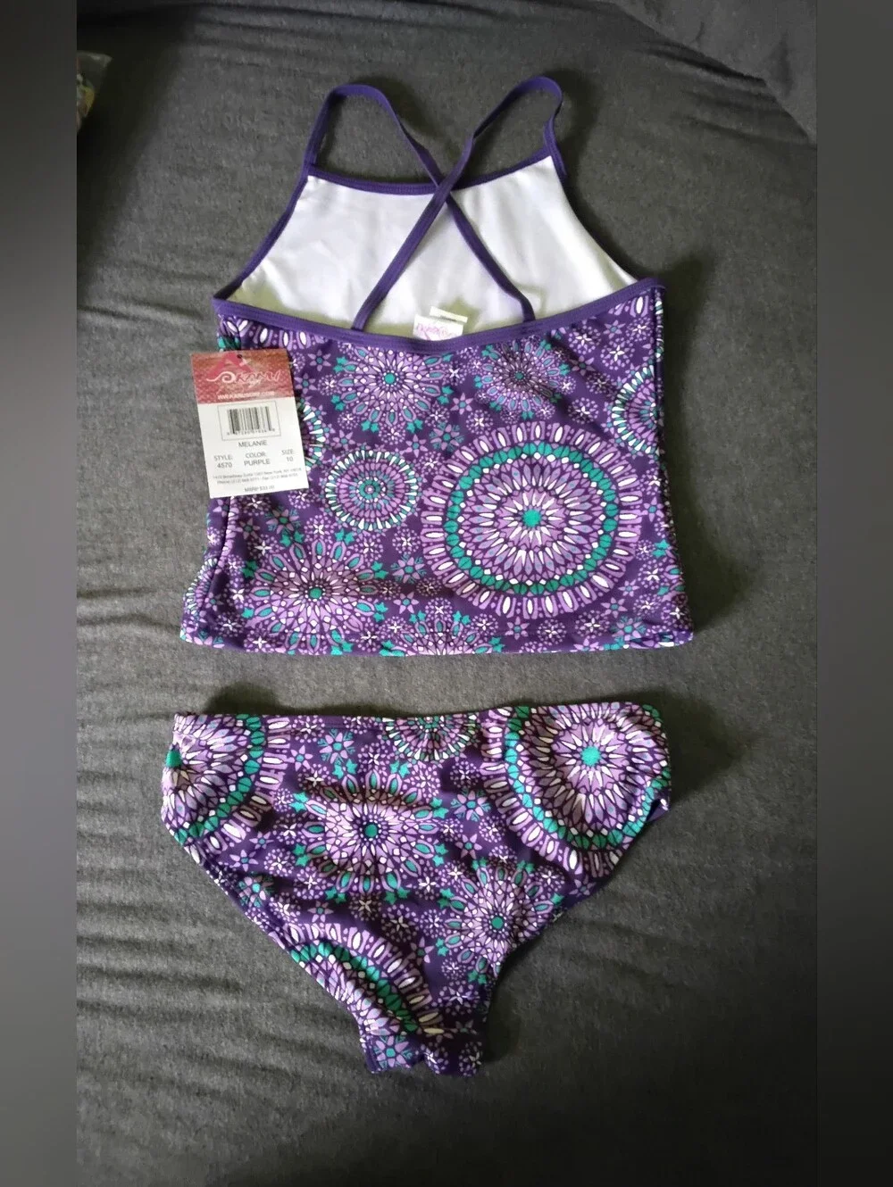 Kanu Surf Melanie Girls Size 10 Purple Tankini Swimsuit 2 Piece NWT